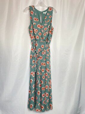 NWT Boho June & Hudson Green Daisy Floral Garden Jumpsuit Sleeveless V-Neck XL